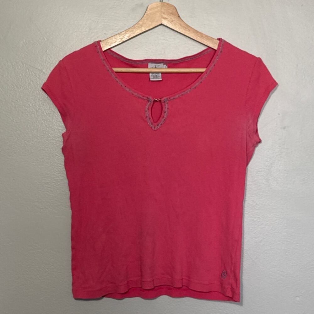 Women's Size M Vintage Y2k Calvin Klein Jeans Pink Crop Top Beaded Keyhole Front